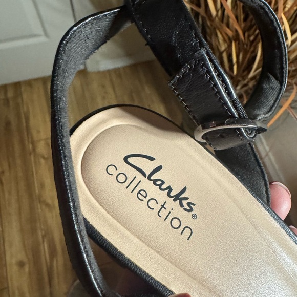 Clarks Black Open-Toe Heels with Ankle Strap - Picture 6 of 12